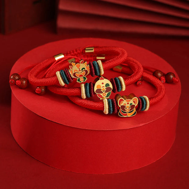 Buddha Stones Handmade 925 Sterling Silver Year of the Dragon Cute Chinese Zodiac Luck Braided Red Bracelet Bracelet BS 1