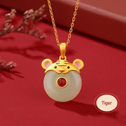 Buddha Stones 925 Sterling Silver Hetian Jade Chinese Zodiac Year of the Dragon Red Agate Luck Protection Necklace Pendant Necklaces & Pendants BS Tiger