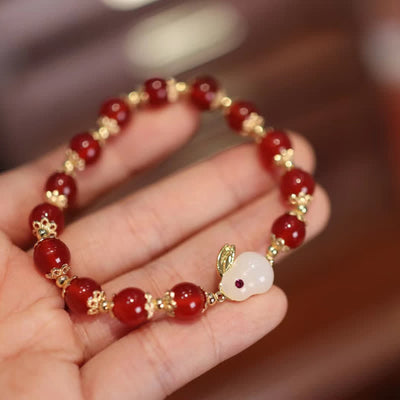 Year of the Rabbit Natural Red Agate White Jade Confidence Bracelet Bracelet BS Red Agate(Confidence♥Calm)