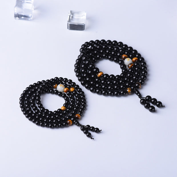 Buddha Stones Chinese Zodiac Obsidian Protection Mala Bracelet Bracelet BS 3