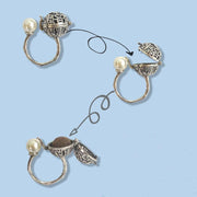 Buddha Stones Silver Pearl Sachet Ball Ring Rings BS 4