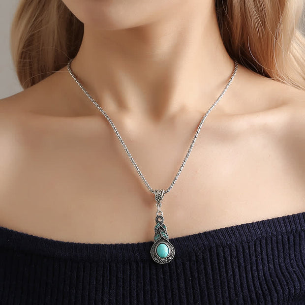 Buddha Stones Vintage Blue Rhinestones Inlaid Turquoise Stone Love Dangle Earrings Necklace Earrings BS Necklace