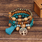 Buddha Stones Wenge Wood Layered Tree Tassel Healing Bracelet Bracelet BS Blue