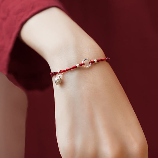 Buddhastoneshop 925 Sterling Silver Lucky Fortune Peace Joy Lotus Peace Buckle Red String Bracelet