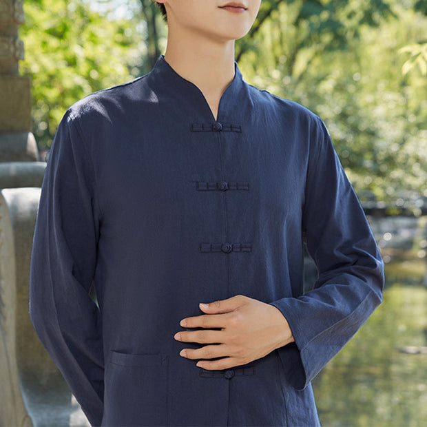 Buddha Stones Spiritual Zen Practice Yoga Meditation Prayer Clothing Cotton Linen Men's Set Clothes BS Navy Blue XL
