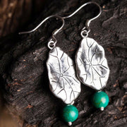 Buddha Stones 925 Sterling Silver Turquoise Lotus Leaf Protection Drop Dangle Earrings