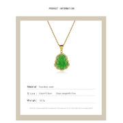 Buddha Stones 18K Gold Filled Laughing Buddha Jade Luck Necklace Chain Pendant Necklaces & Pendants BS 3