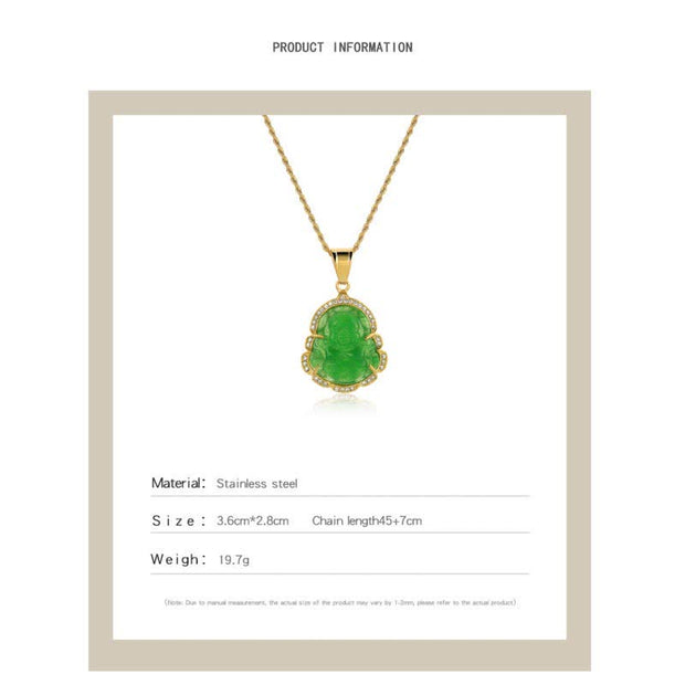 Buddha Stones 18K Gold Filled Laughing Buddha Jade Luck Necklace Chain Pendant Necklaces & Pendants BS 3