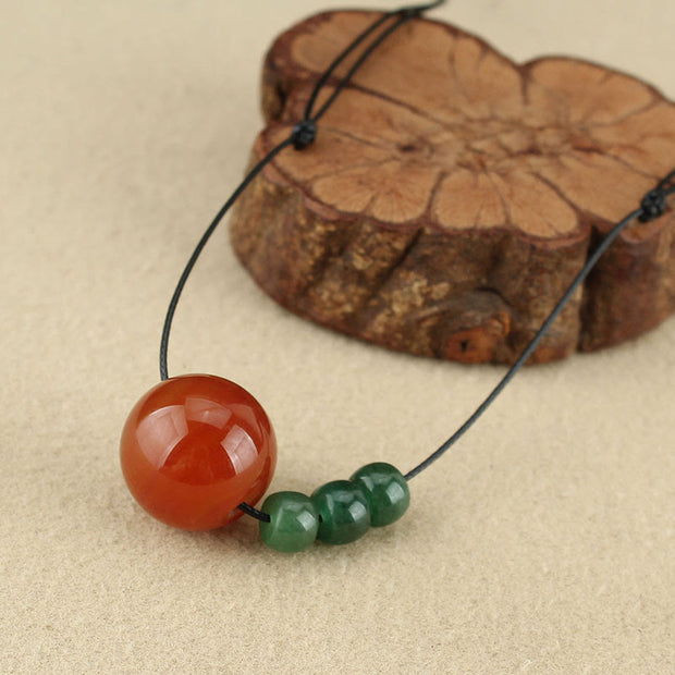 Buddha Stones Red Agate Green Aventurine Green Bodhi Seed Bead Calm Leather Rope Necklace Pendant Necklaces & Pendants BS 3