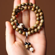 Buddha Stones Green Sandalwood Bodhi Seed Lotus Soothing Double Wrap Bracelet Bracelet BS 2