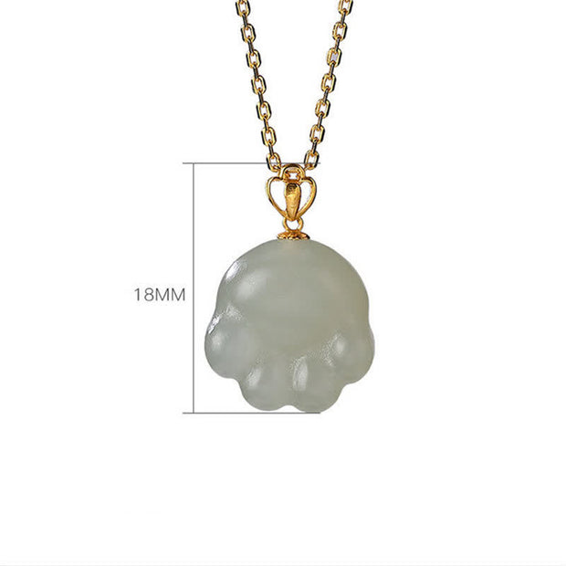 Buddha Stones 925 Sterling Silver Hetian White Jade Cute Cat Paw Luck Necklace Pendant Necklaces & Pendants BS 6