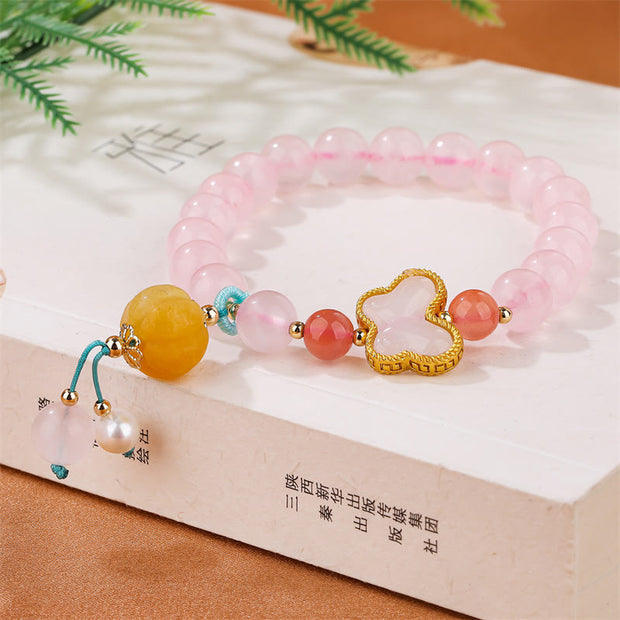Buddha Stones Natural Pink Crystal Butterfly Pumpkin Love Bracelet Bracelet BS 4