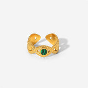 Buddha Stones 18K Gold Malachite Bead Anti-Anxiety Protection Ring Ring BS Malachite (Anti-Anxiety ♥ Protection)