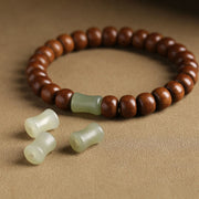 Buddha Stones Natural Abelia Biflora Wood Hetian Jade Bamboo Bead Warding Off Evil Spirits Bracelet Bracelet BS 3