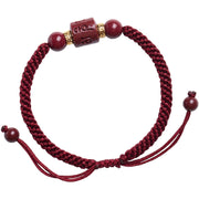Buddha Stones Tibet Cinnabar Om Mani Padme Hum Engraved Blessing Braided Bracelet Bracelet BS 12
