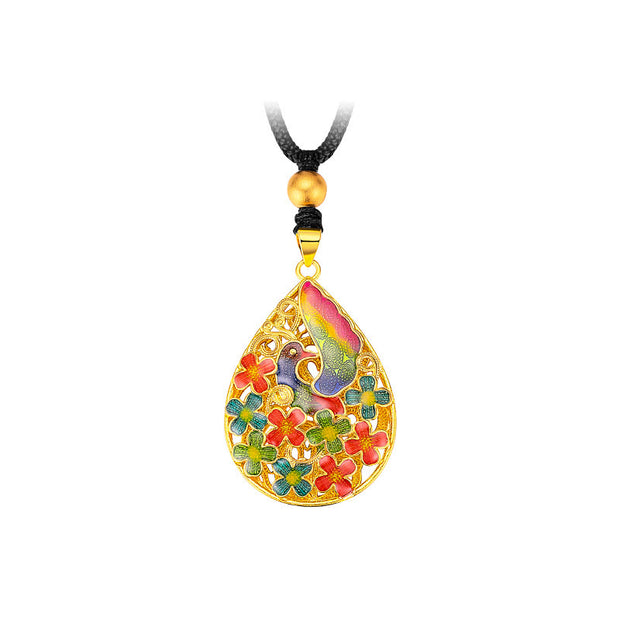 Buddha Stones Colorful Phoenix Flower Luck Strength Necklace Pendant