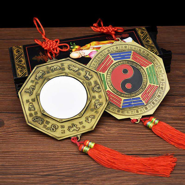 Buddha Stones Feng Shui Bagua Map Five-Emperor Coins Chinese Knotting Harmony Energy Map Bagua Map BS 1