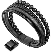 Buddha Stones Natural Lava Rock Black Onyx Bead Leather Bracelet Bracelet BS Black Onyx