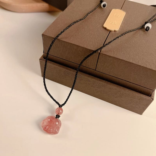 Buddha Stones Strawberry Quartz Lovely Cat Paw Claw Healing Necklace Pendant Necklaces & Pendants BS 9