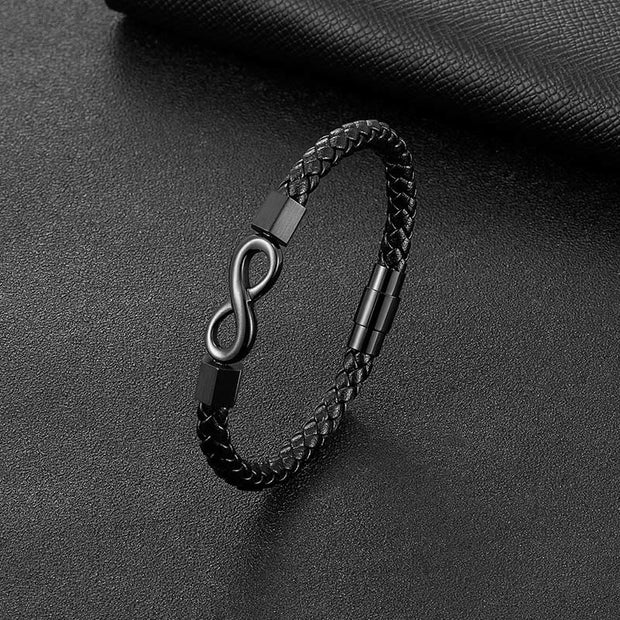 Buddha Stones Endless Knot Titanium Steel Infinity Leather Weave Balance Bracelet Bracelet BS 4