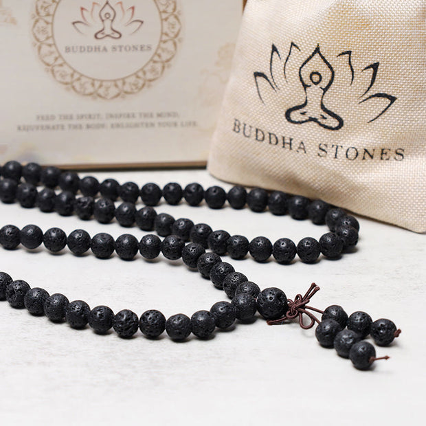 Buddha Stones 108 Natural Lava Rock Beads Prayer Mala Bracelet Necklace Bracelet BS 4