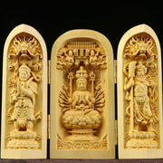 Buddha Stones Hand-carved Portable Buddha Boxwood Serenity Home Decoration Altar Prayer Altar BS Thousand-armed Avalokitesvara Kwan Yin