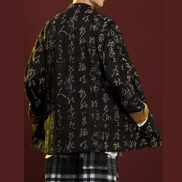 Buddha Stones Chinese Calligraphy Clothing Jacket Coat Tang Suit Men Clothing