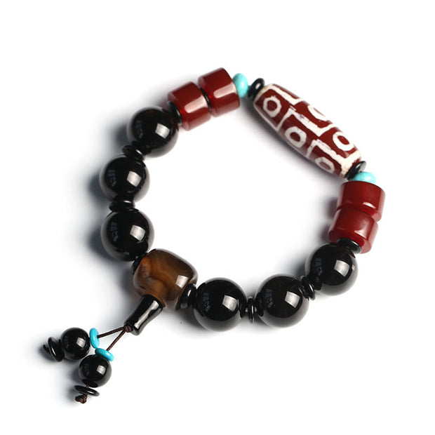 Buddha Stones Tibetan Nine-Eye Dzi Bead Black Onyx Wealth Protection Bracelet Bracelet BS 8