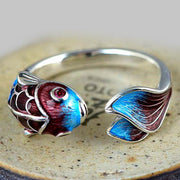 Buddha Stones Koi Fish White Copper Balance Ring Rings BS 6