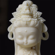 Buddha Stones Mini Ivory Fruit Kwan Yin Avalokitesvara Lotus Wealth Desk Decoration Decorations BS 5