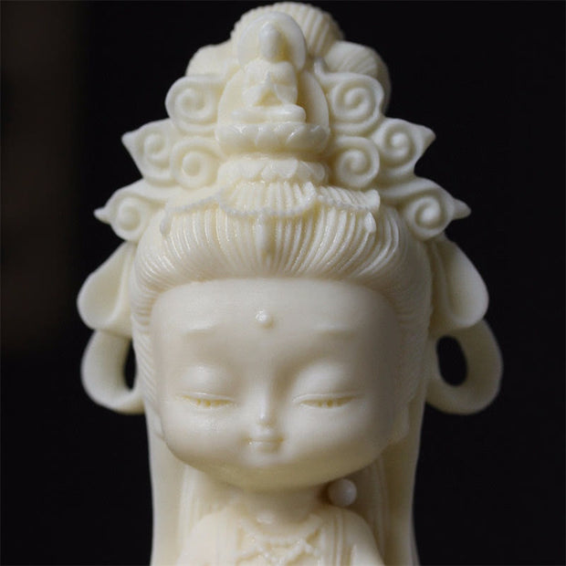 Buddha Stones Mini Ivory Fruit Kwan Yin Avalokitesvara Lotus Wealth Desk Decoration