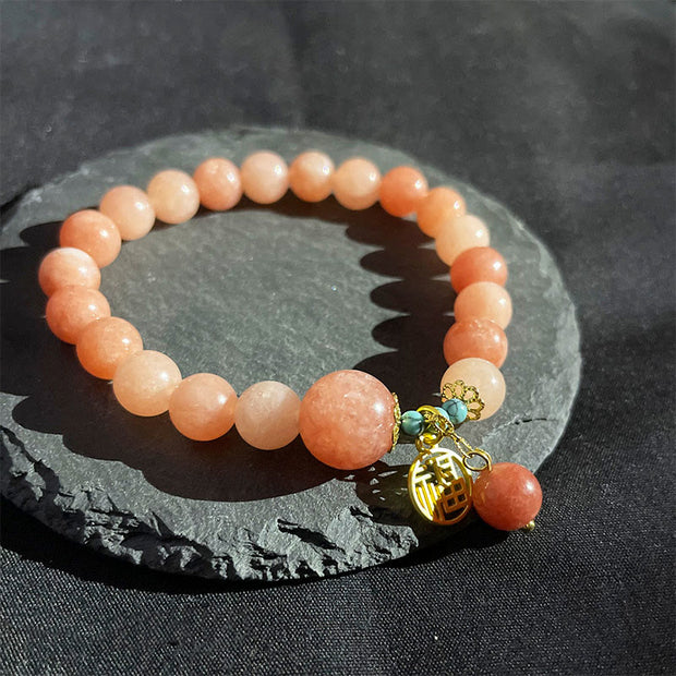 Buddha Stones Natural Orange Stone Turquoise Fu Character Charm Luck Fortune Bracelet Bracelet BS 12