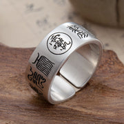 Buddha Stones Taoist Nine-Character Mantra Bagua Yin Yang Engraved Harmony Ring Ring BS Thunder Mantra