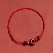Buddha Stones Cinnabar Peace Buckle Blessing String Anklet Anklet BS Red