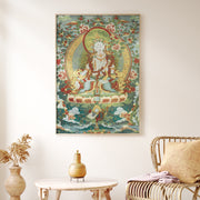 Buddha Stones Tibetan Silk Embroidery White Tara Thangka Tapestry Wall Hanging Wall Art Meditation for Home Decor Decorations BS 9