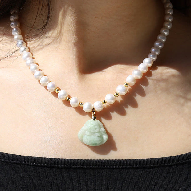Buddha Stones Laughing Buddha Jade Pearl Prosperity Necklace Pendant Bracelet Earrings Necklaces & Pendants BS 2
