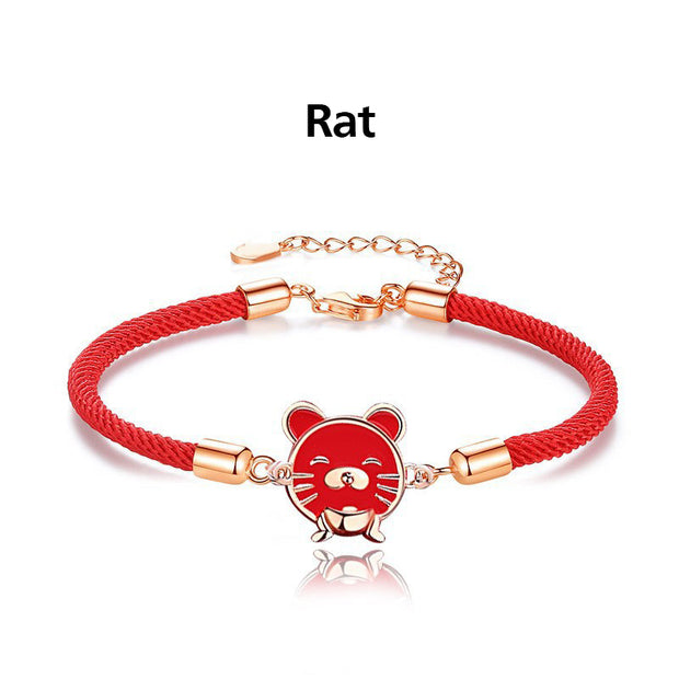 Buddha Stones 925 Sterling Silver Year of the Dragon Cute Chinese Zodiac Color Change Protection Bracelet Bracelet BS Rat(Wrist Circumference 14-16cm)