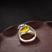 Buddha Stones Silver Citrine Lotus Blessing Protection Adjustable Ring Rings BS 4