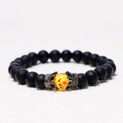Buddha Stones Natural Stone King&Queen Crown Healing Energy Beads Couple Bracelet Bracelet BS Matte Agate
