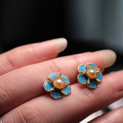 Buddha Stones Peach Blossom Pearl Happiness Stud Earrings Earrings BS 6