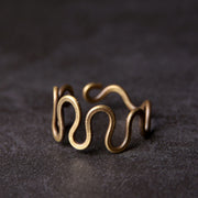 Buddha Stones Simple Curved Brass Design Copper Luck Wealth Adjustable Ring