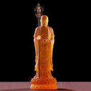 Buddha Stones Handmade Ksitigarbha Bodhisattva Figurine Liuli Crystal Art Piece Serenity Statue Home Decoration