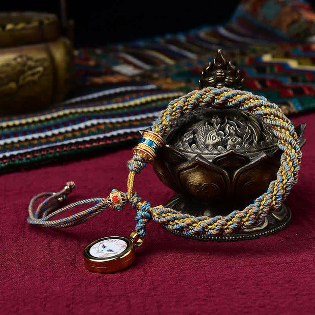 Buddha Stones Tibetan Handmade Luck Thangka Prayer Wheel Charm Weave String Bracelet Bracelet BS Blue&Thangka