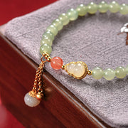 Buddha Stones 925 Sterling Silver Hetian Jade Gourd Lotus Abundance Luck Bracelet Bracelet BS 9