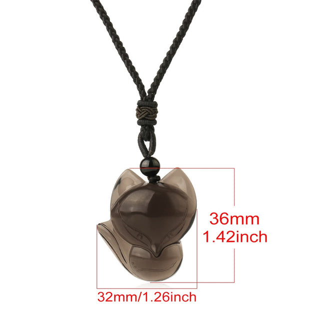Buddha Stones Natural Black Obsidian Tiger Eye Ice Obsidian Fox Pendant Amulet Necklace Necklaces & Pendants BS 15