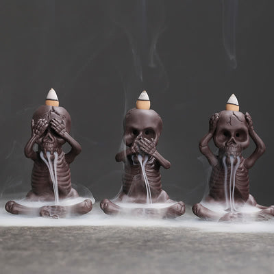 Buddha Stones Little Skull Ghost Purple Clay Backflow Smoke Fountain Peace Incense Burner Decoration