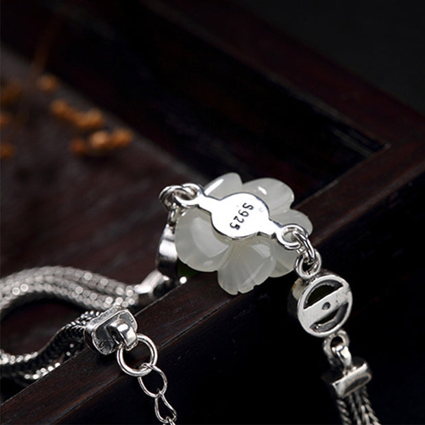 Buddha Stones White Jade Plum Flower Happiness Bracelet Bracelet BS 10