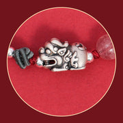 Buddha Stones 999 Sterling Silver PiXiu Strawberry Quartz Bead Wealth Luck Braided Bracelet Bracelet BS 6