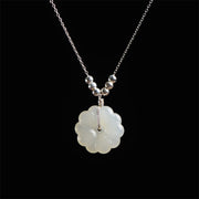 Buddha Stones 925 Sterling Silver Hetian White Jade Cosmos Flower Happiness Necklace Pendant Necklaces & Pendants BS 2