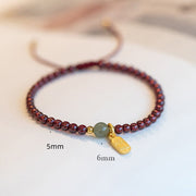 Buddha Stones Natural Strawberry Quartz Garnet Jade Lucky Fortune Fu Character Healing Charm Bracelet Bracelet BS 16